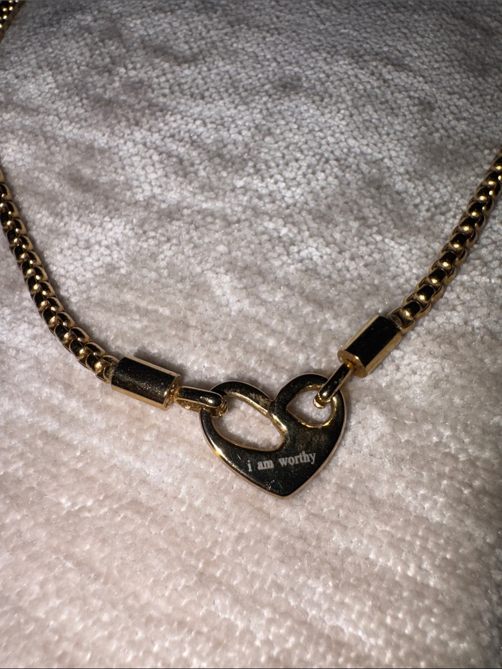 Gold Heart Pendant Statement Necklace - "I Am Worthy"